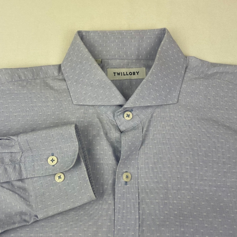 Twillory Mens Blue Geometric Tailored Fit Dress Shirt 17 36/37 Long Sleeve